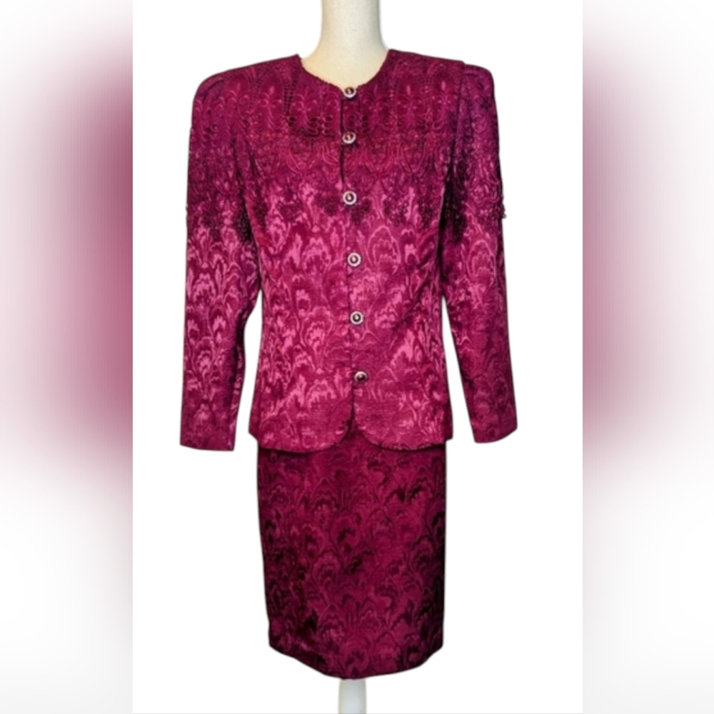 In The Mood Women's Elegant Cranberry Blazer And Skirt Set